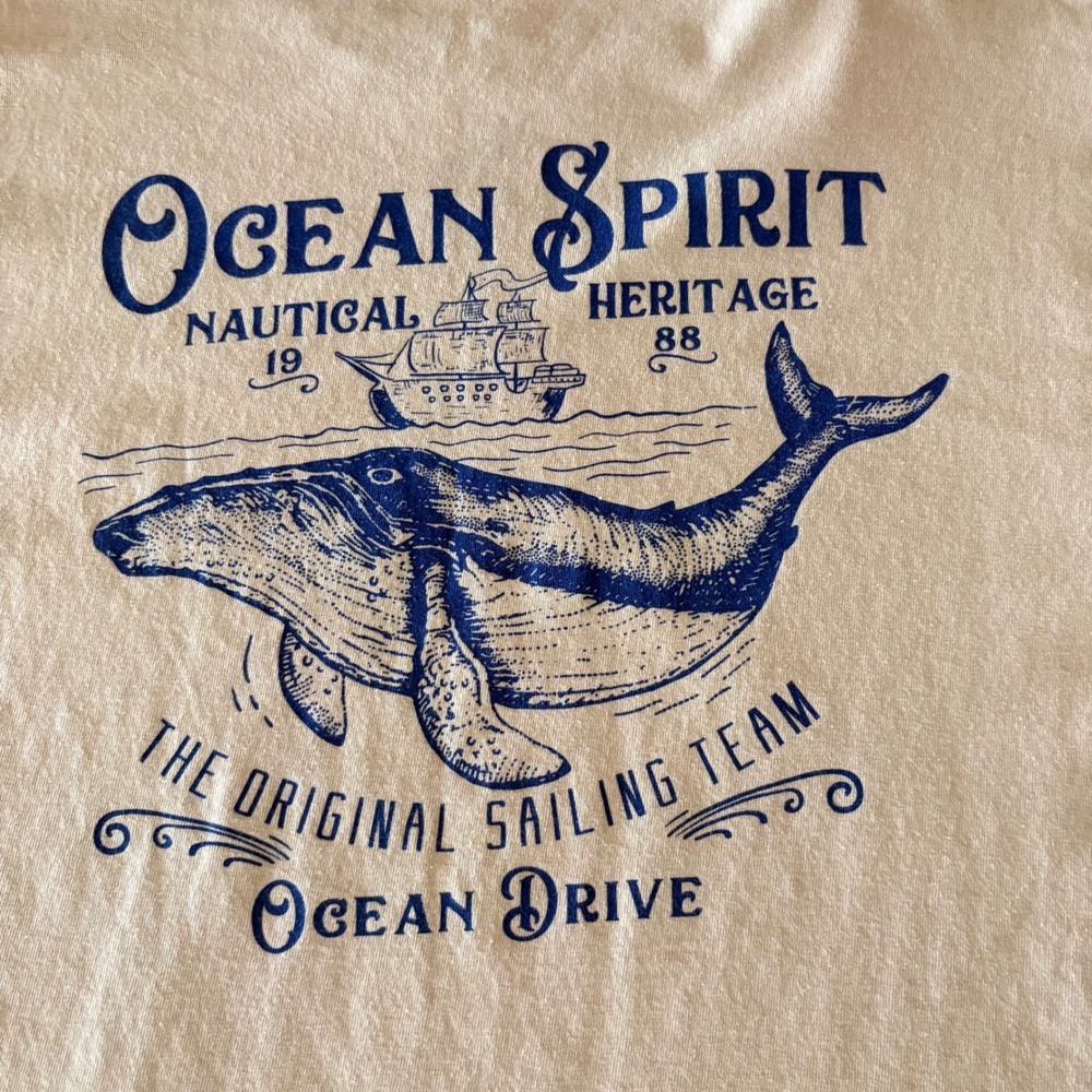 SCW Ocean Spirit Nautical Heritage Whale Graphic T-Shirt XL Tan Mens